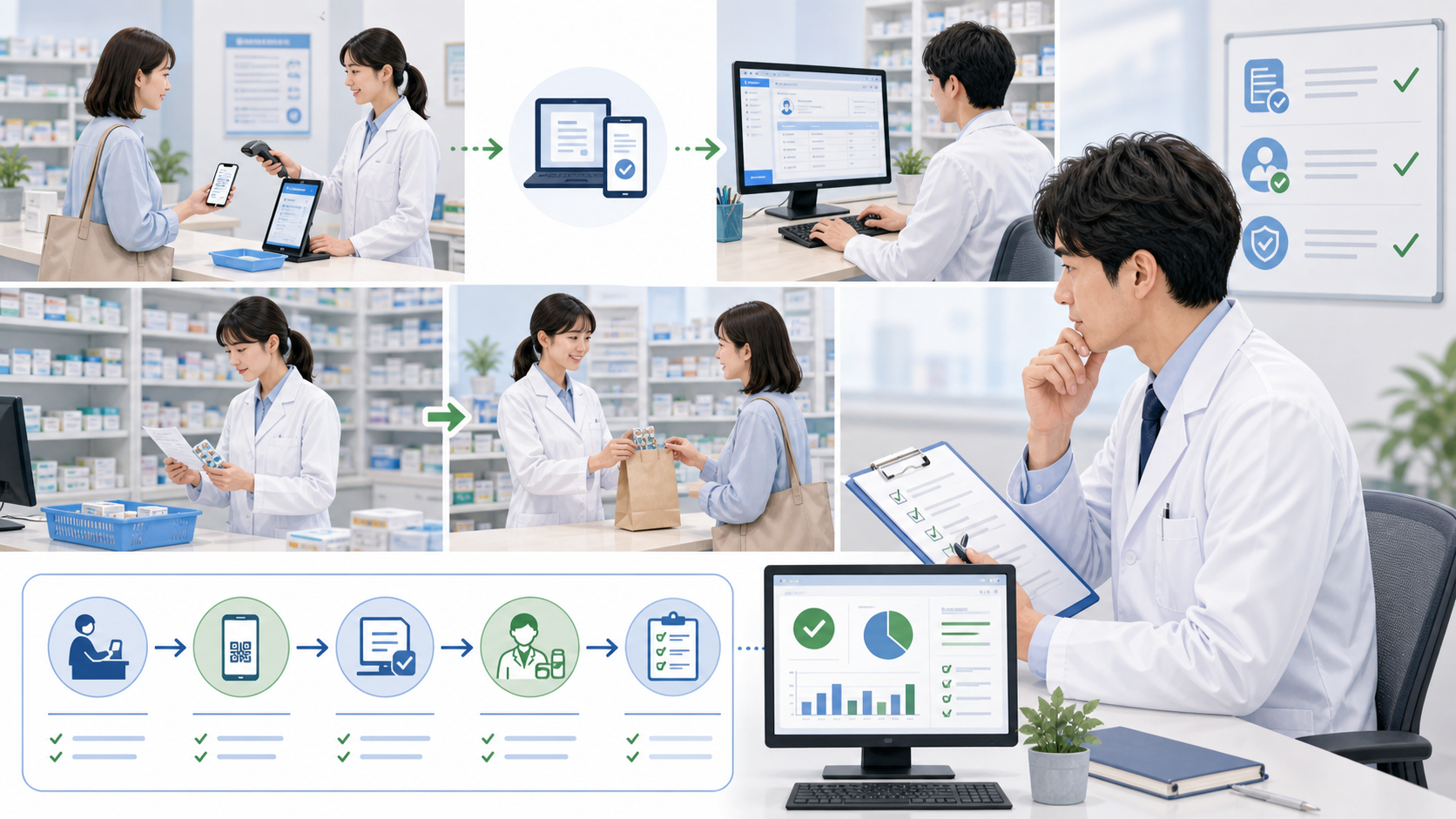 薬局スタッフ共有と職場判断のイメージ
