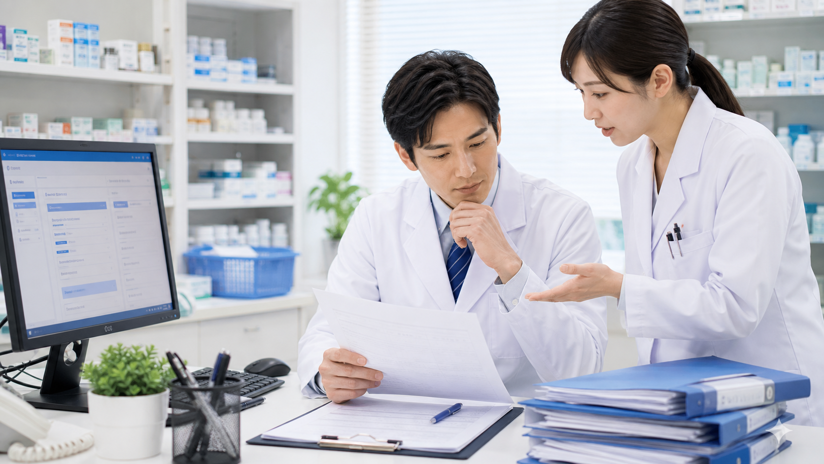 薬局で現在の届出状況を確認するイメージ