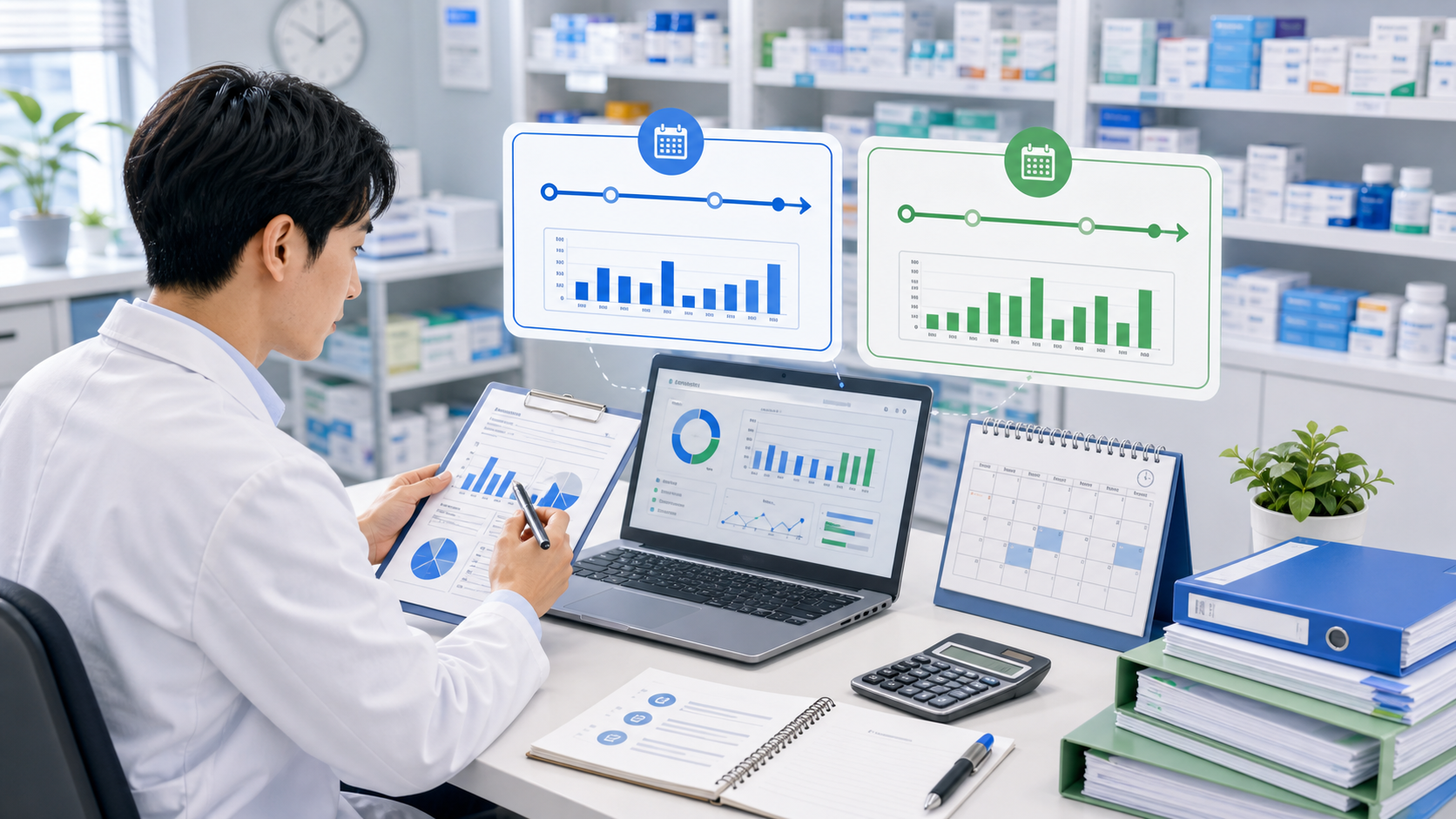 調剤報酬改定で直近実績と年間実績を比較確認するイメージ