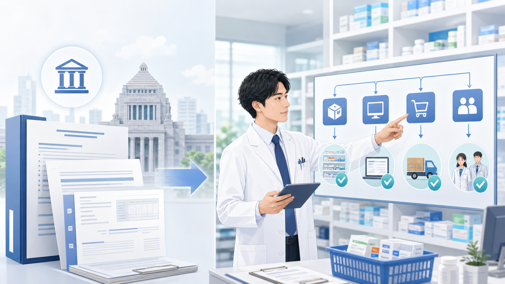 厚労省の公式情報から薬局現場へ落とし込むイメージ