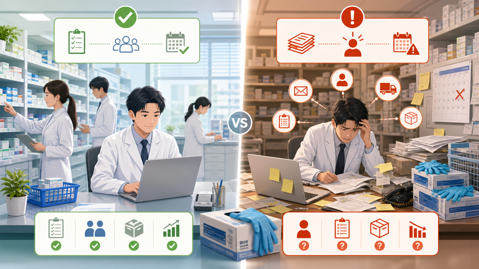 制度対応で混乱しにくい薬局と役割が曖昧な薬局の比較
