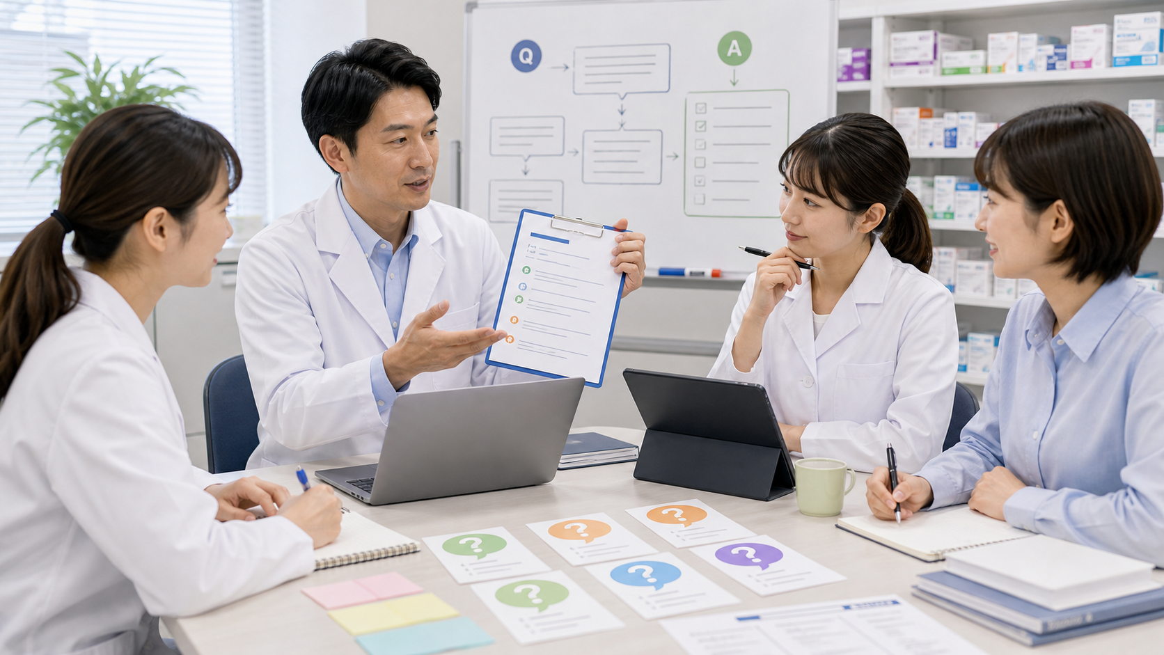 薬局スタッフがOTC類似薬の特別料金についてFAQを確認するイメージ