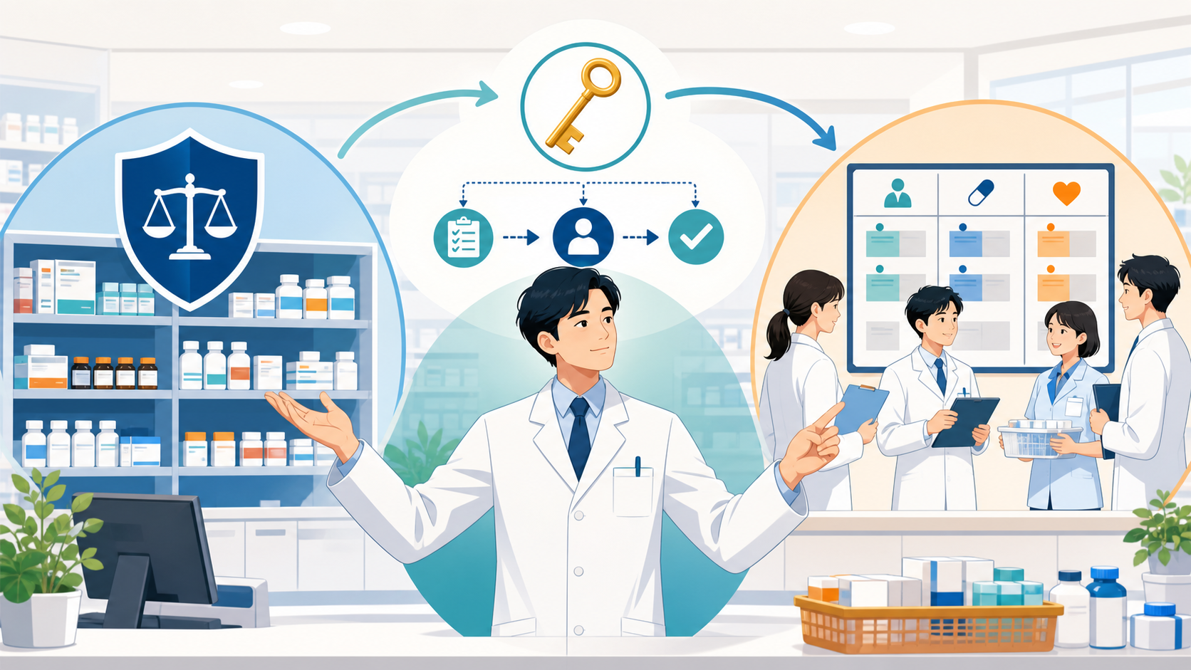管理薬剤師の重い責任を責任範囲、権限、業務分担の3点で整理するサムネイル画像