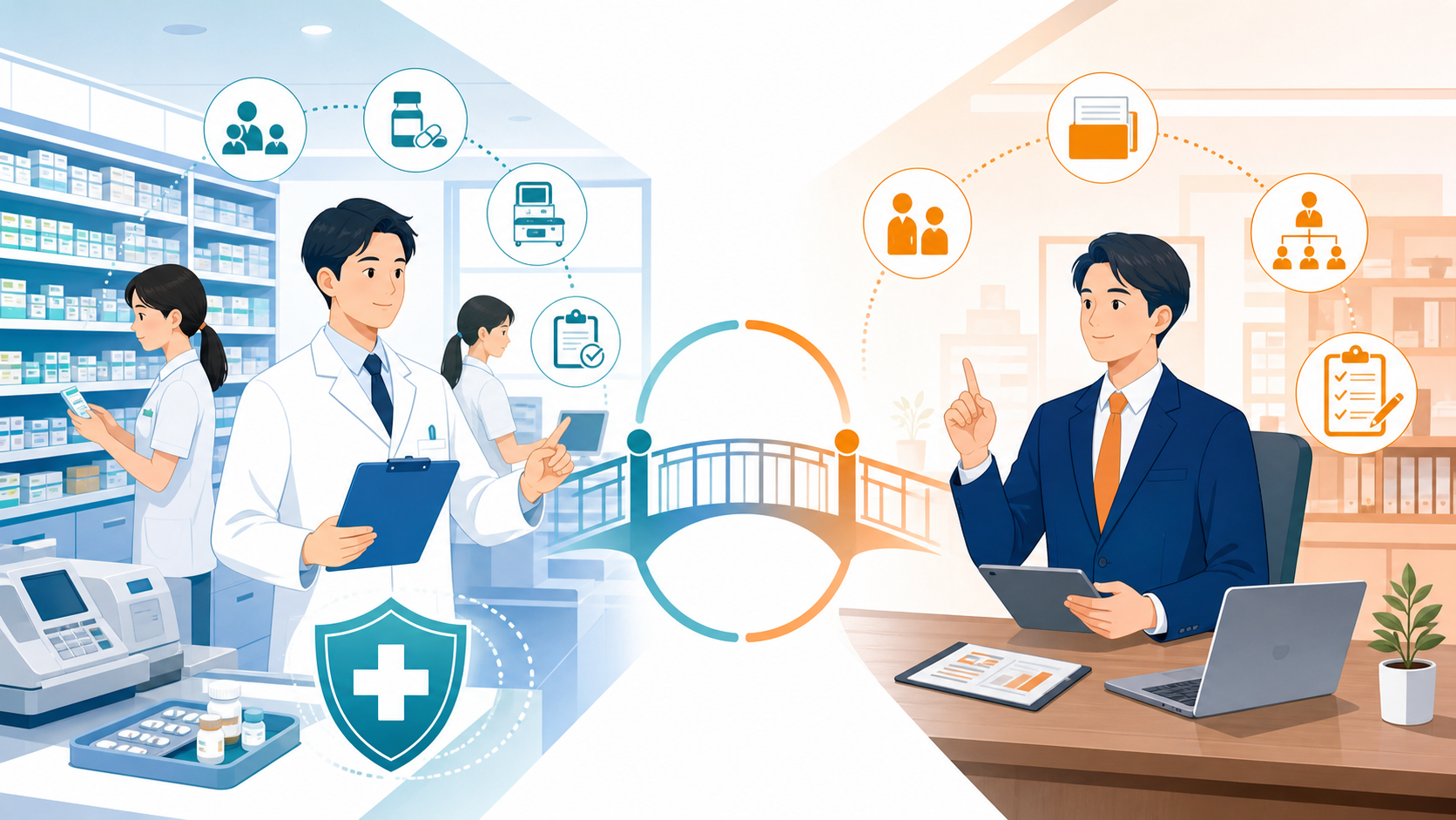 薬局管理者の法定責任と薬局開設者・本部の体制整備を分ける図解