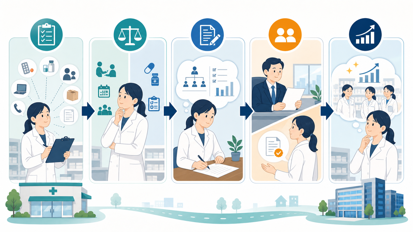 管理薬剤師が責任を記録し権限と業務分担を整理して再判定する確認フロー