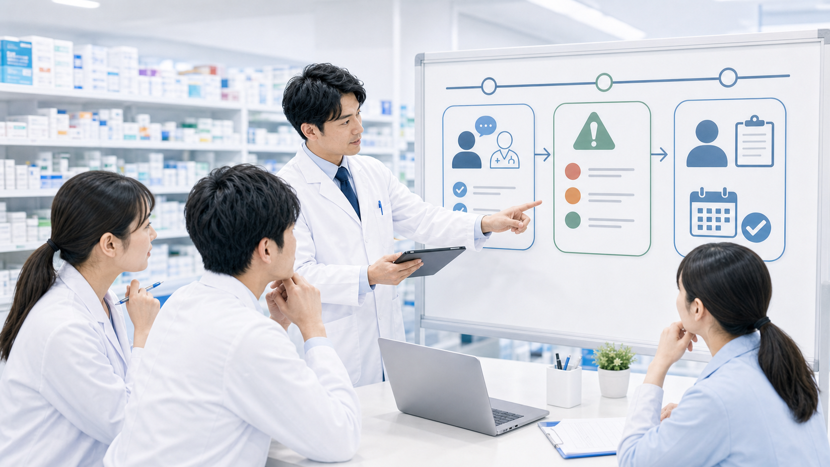 薬局で申し送り漏れを防ぐために対象、理由、次の行動を確認するサムネイル画像