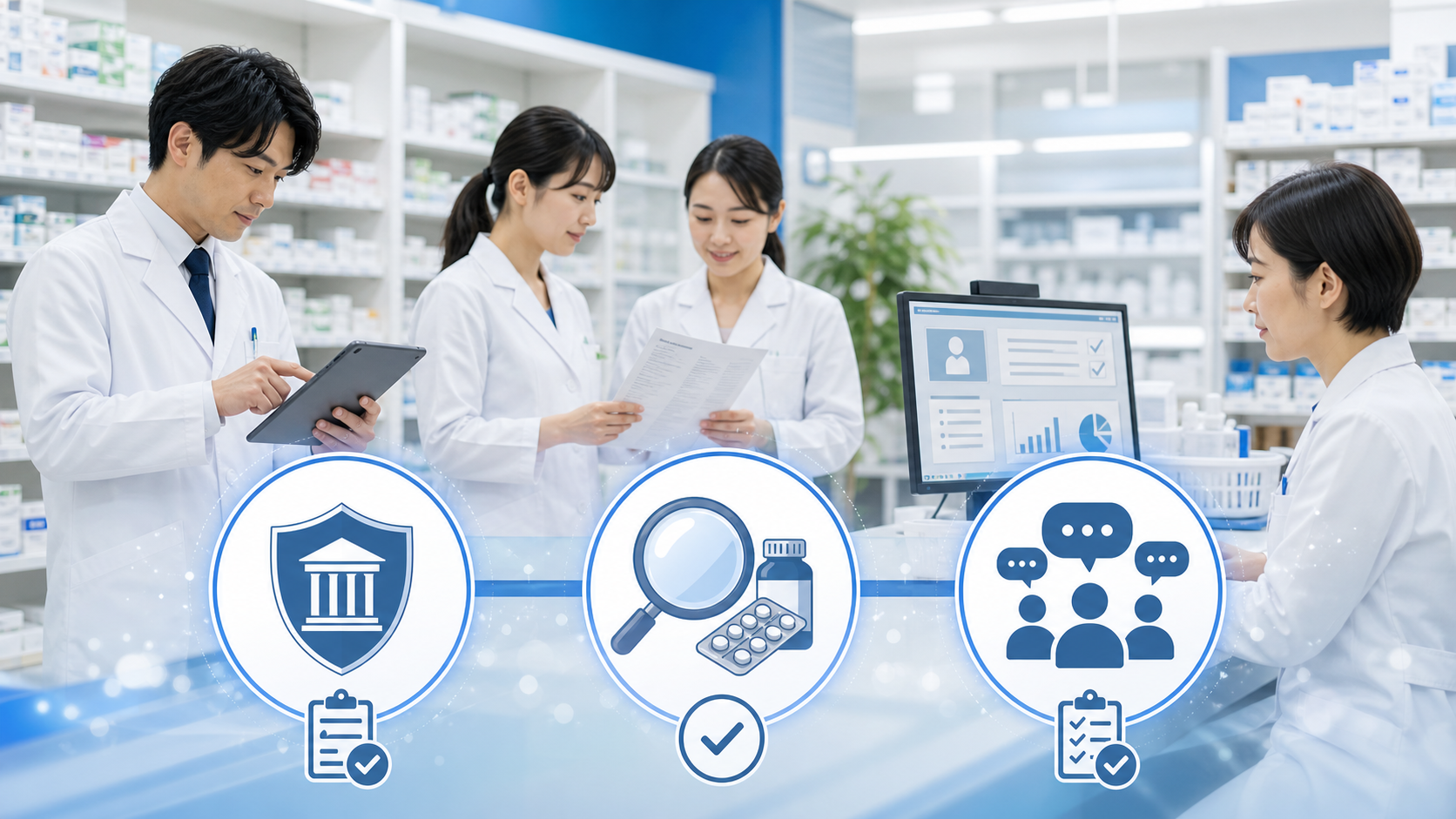 薬局で安全性情報を公式情報、店舗影響、スタッフ共有に分けて整理する全体像