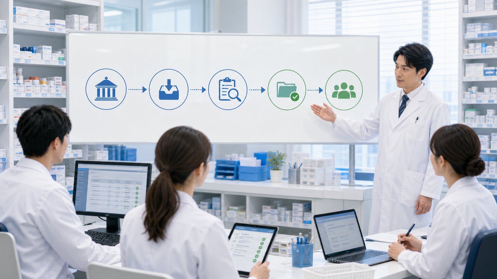 薬局で安全性情報の混乱しやすい運用と整理された運用を比較する図解イメージ