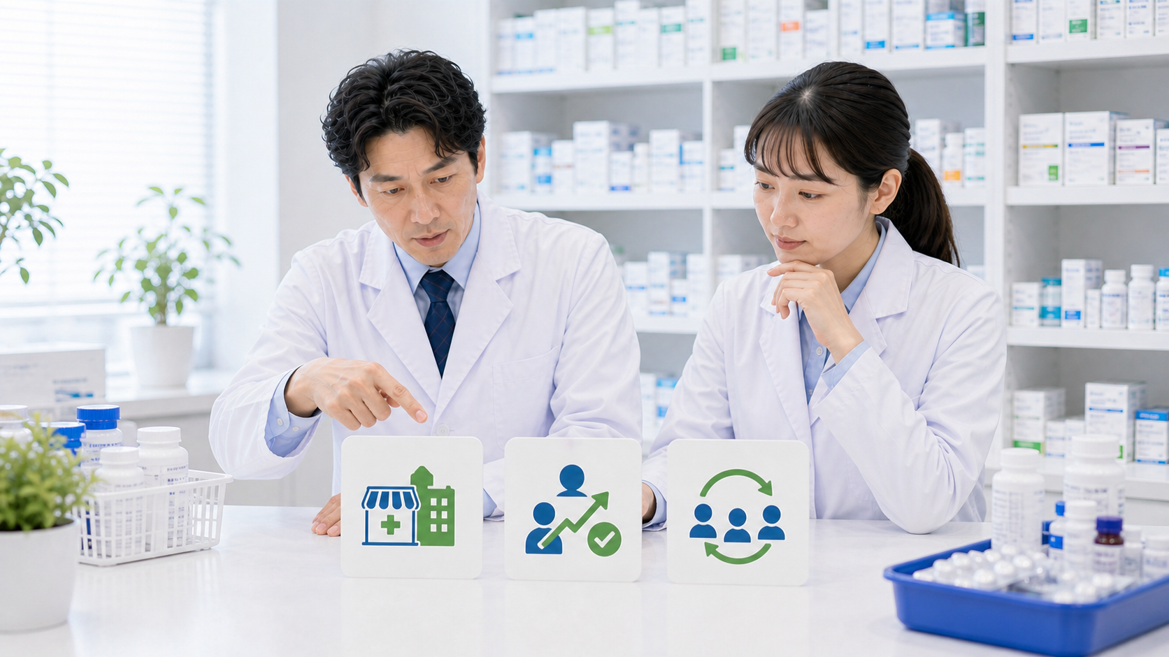管理薬剤師経験を店舗規模、改善行動、再現性の3軸で整理している画像