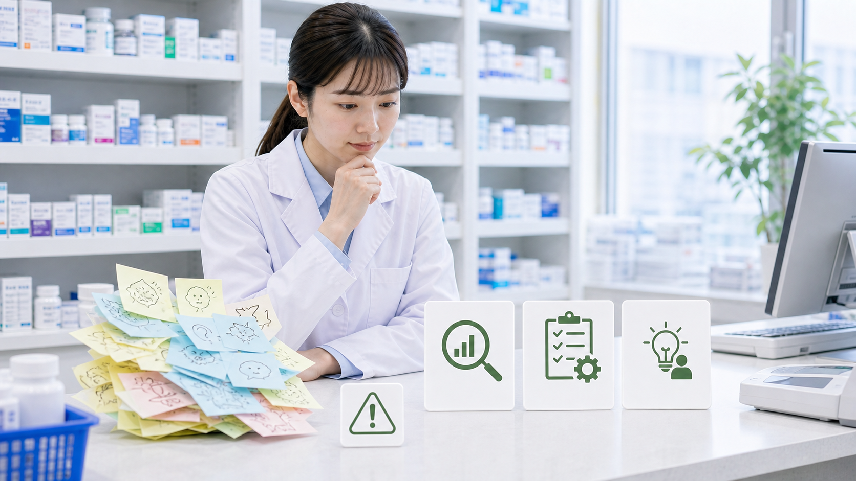 薬剤師が感情的な不満と事実ベースの経験整理を分けて確認している画像