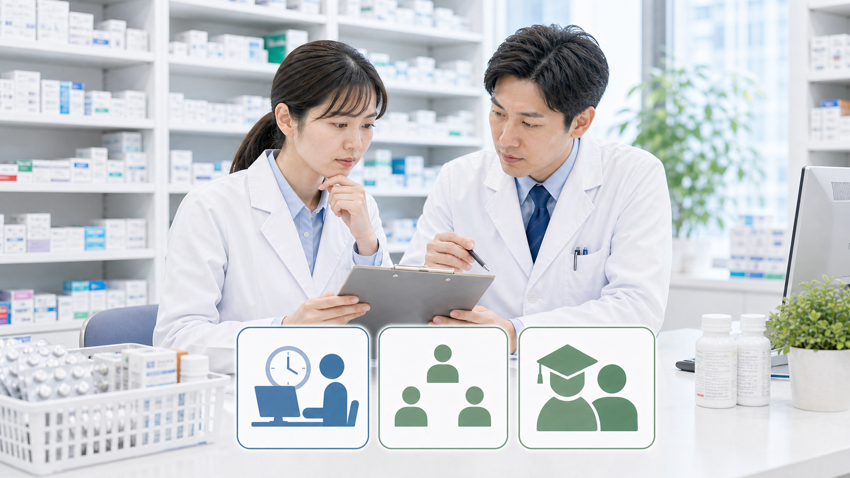 薬剤師が転職面接前に逆質問の3軸を確認しているサムネイル画像