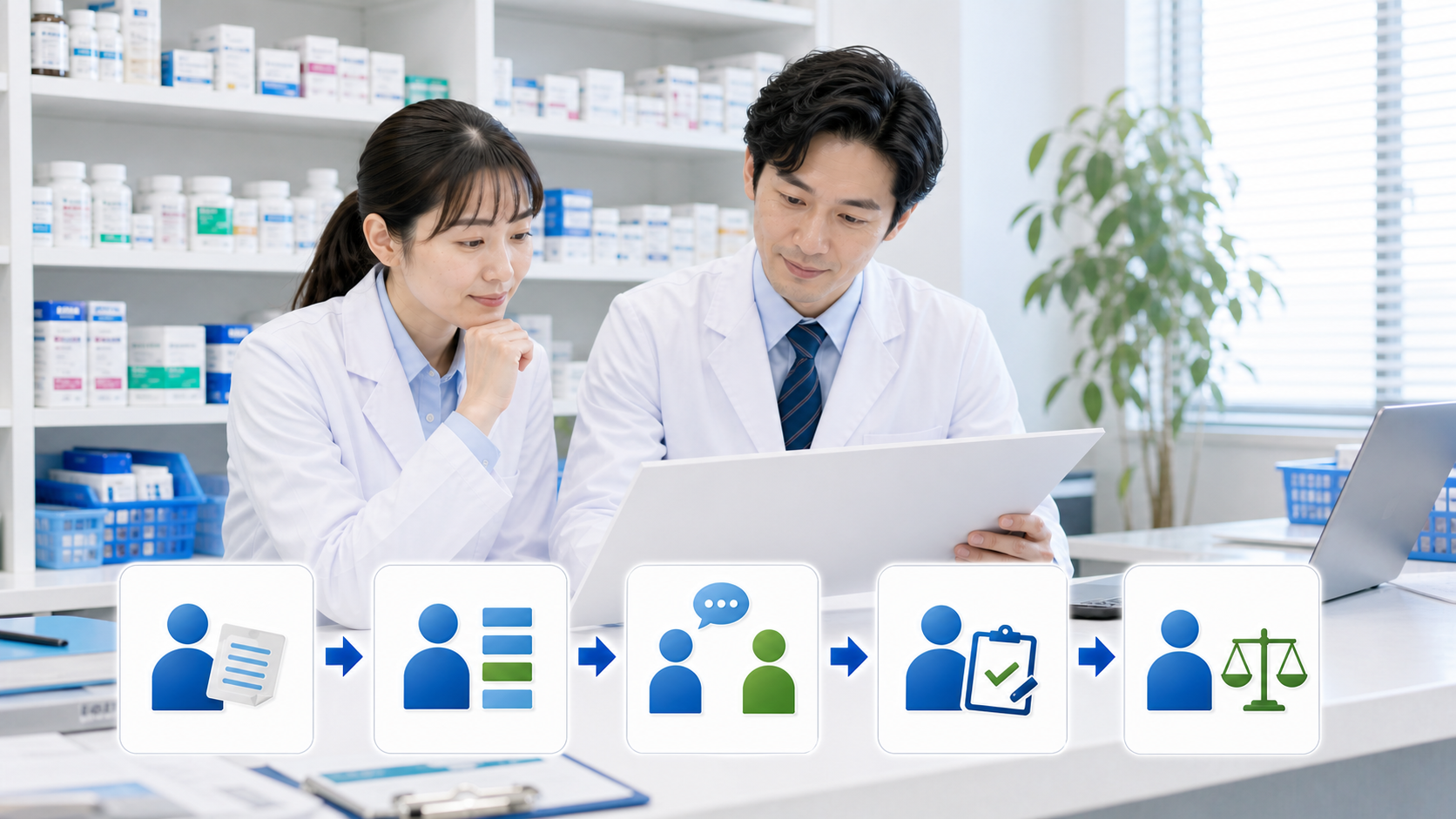 薬剤師が面接後に逆質問の回答を5ステップで比較整理している画像