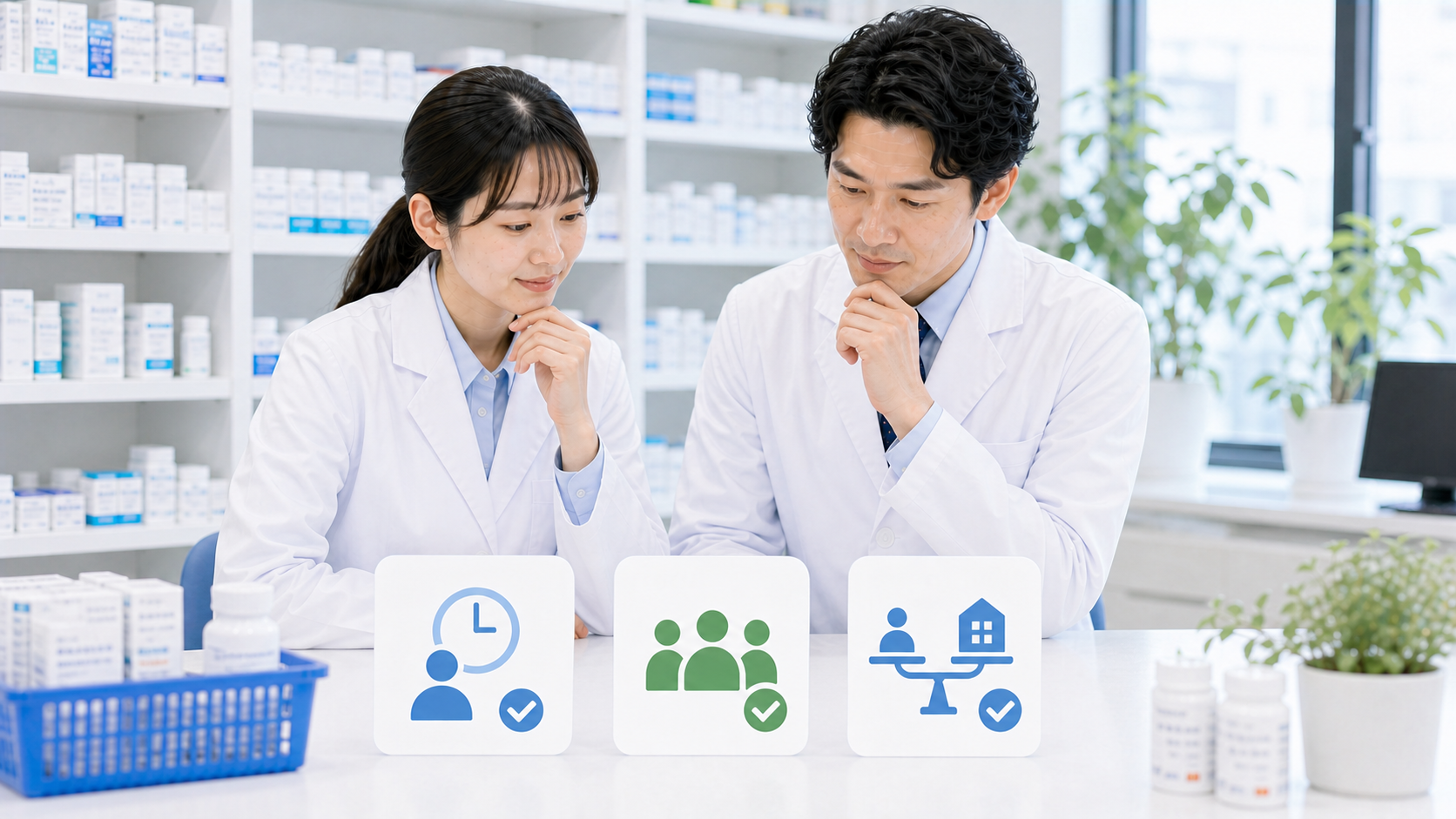 薬剤師が面接前後の確認事項と関連記事を整理している画像
