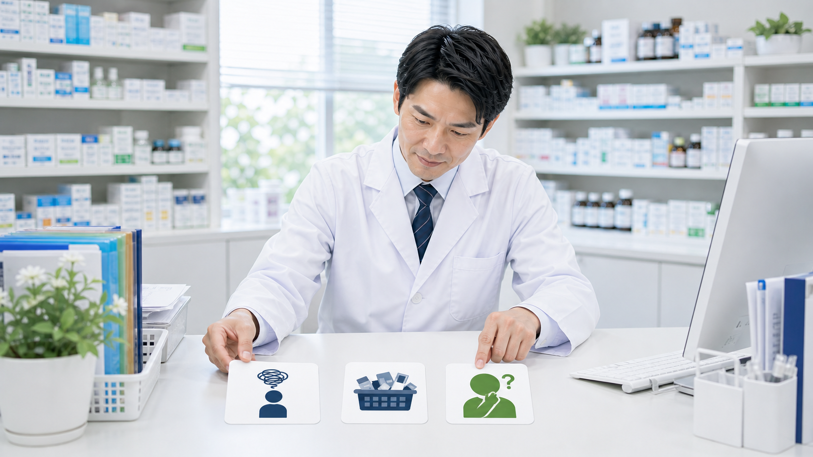 薬剤師が前職の不満を原因と確認質問に変換している画像