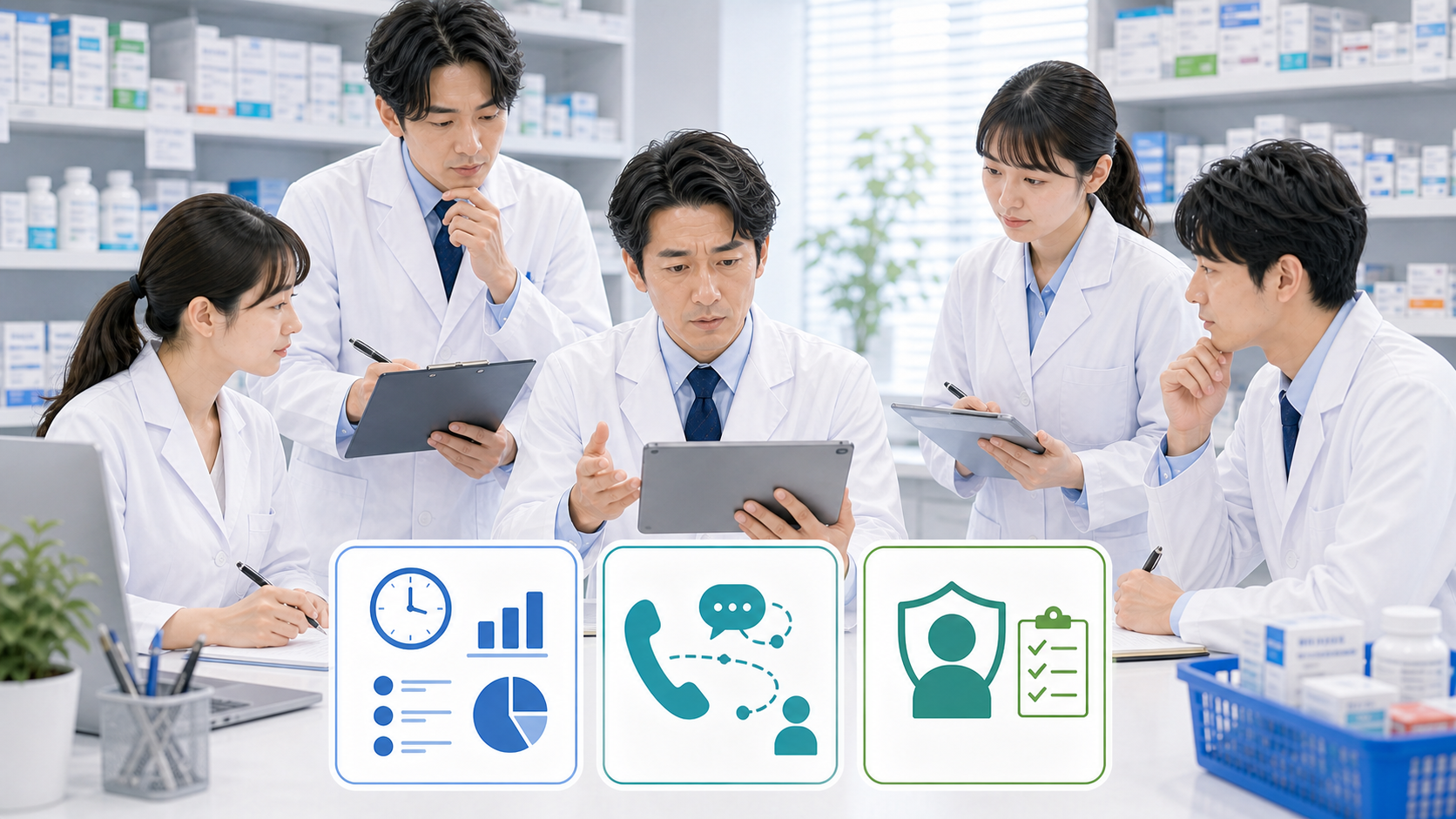 一人薬剤師の負荷を作業量、中断、責任の3つに分けて整理する画像