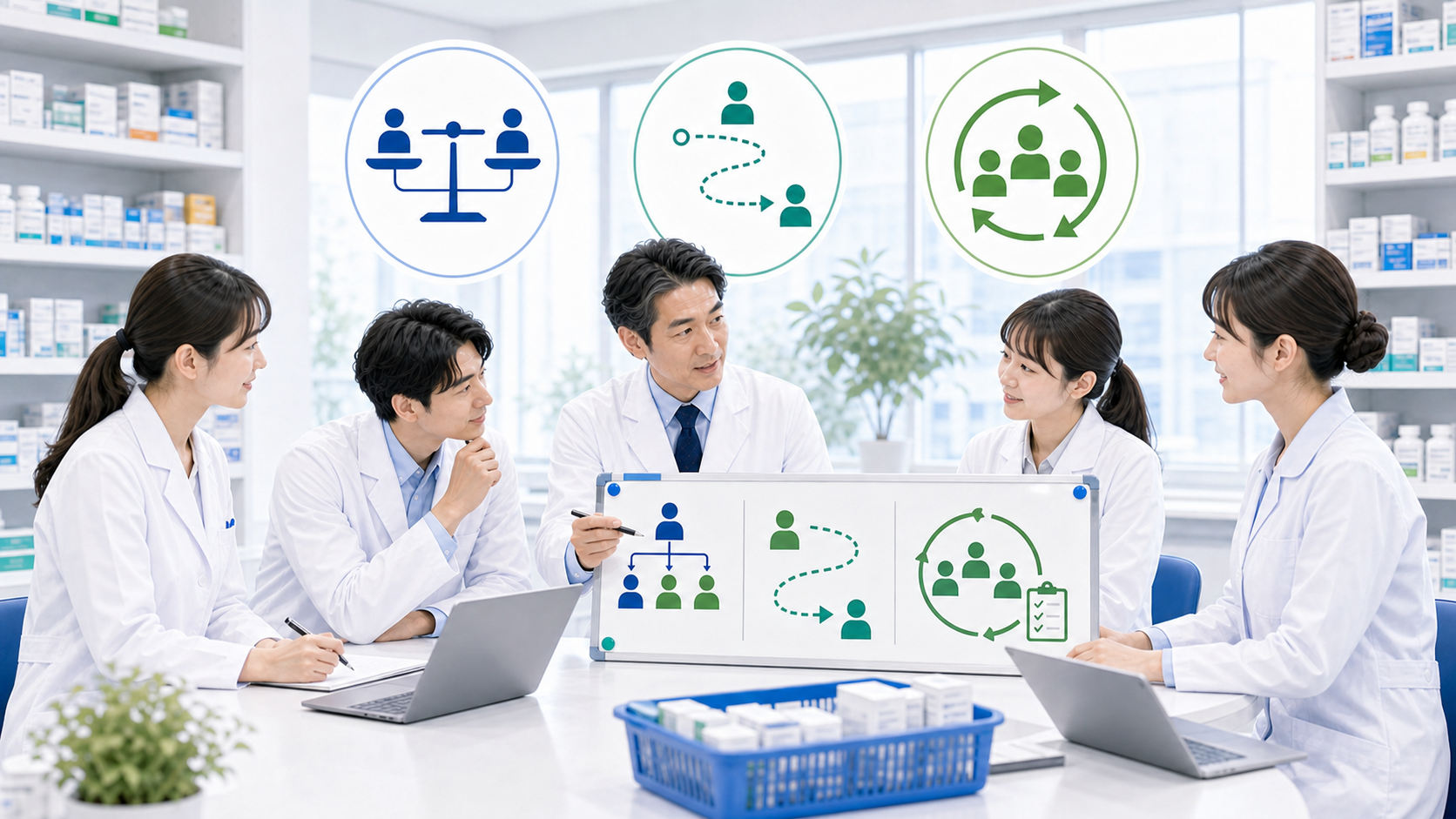 薬局チームが一人薬剤師の負荷を分けて改善するまとめ画像