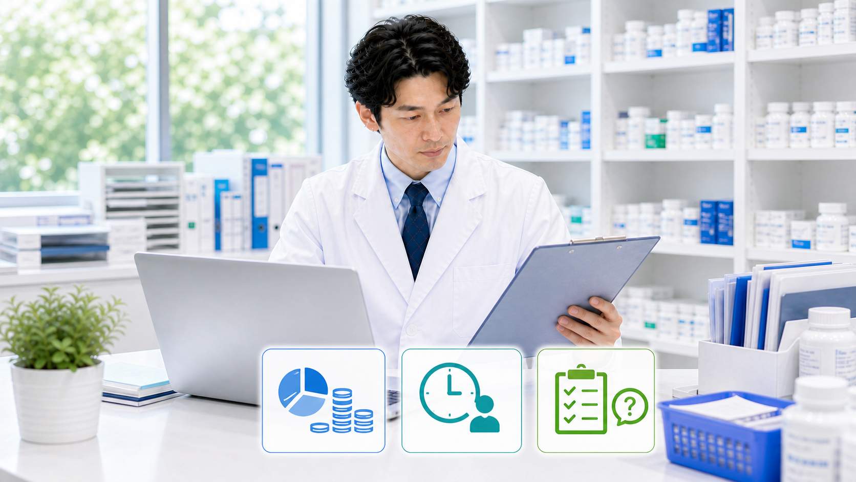 薬剤師が求人票と労働条件通知書を見比べて固定残業代の全体像を確認している画像