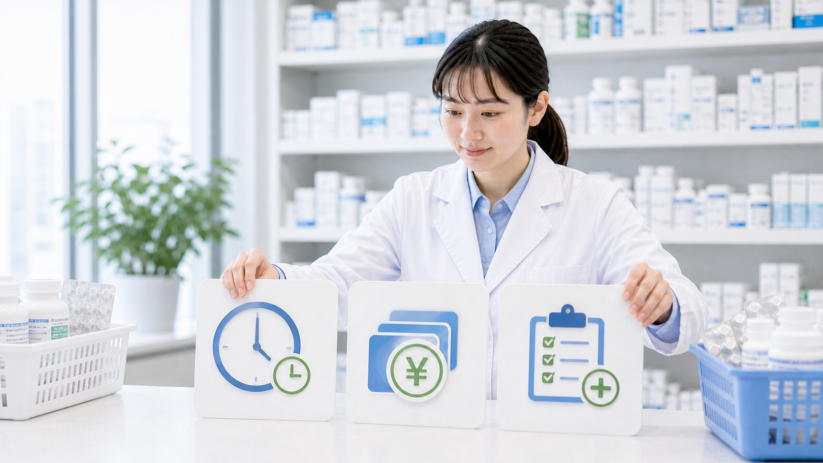 薬剤師が固定残業代を時間数と賃金内訳と超過分の3軸で整理している画像