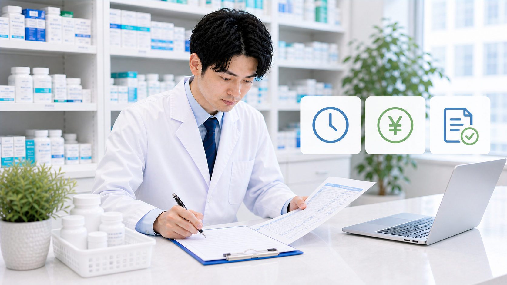 薬剤師が固定残業代の超過分について質問事項を記録している画像