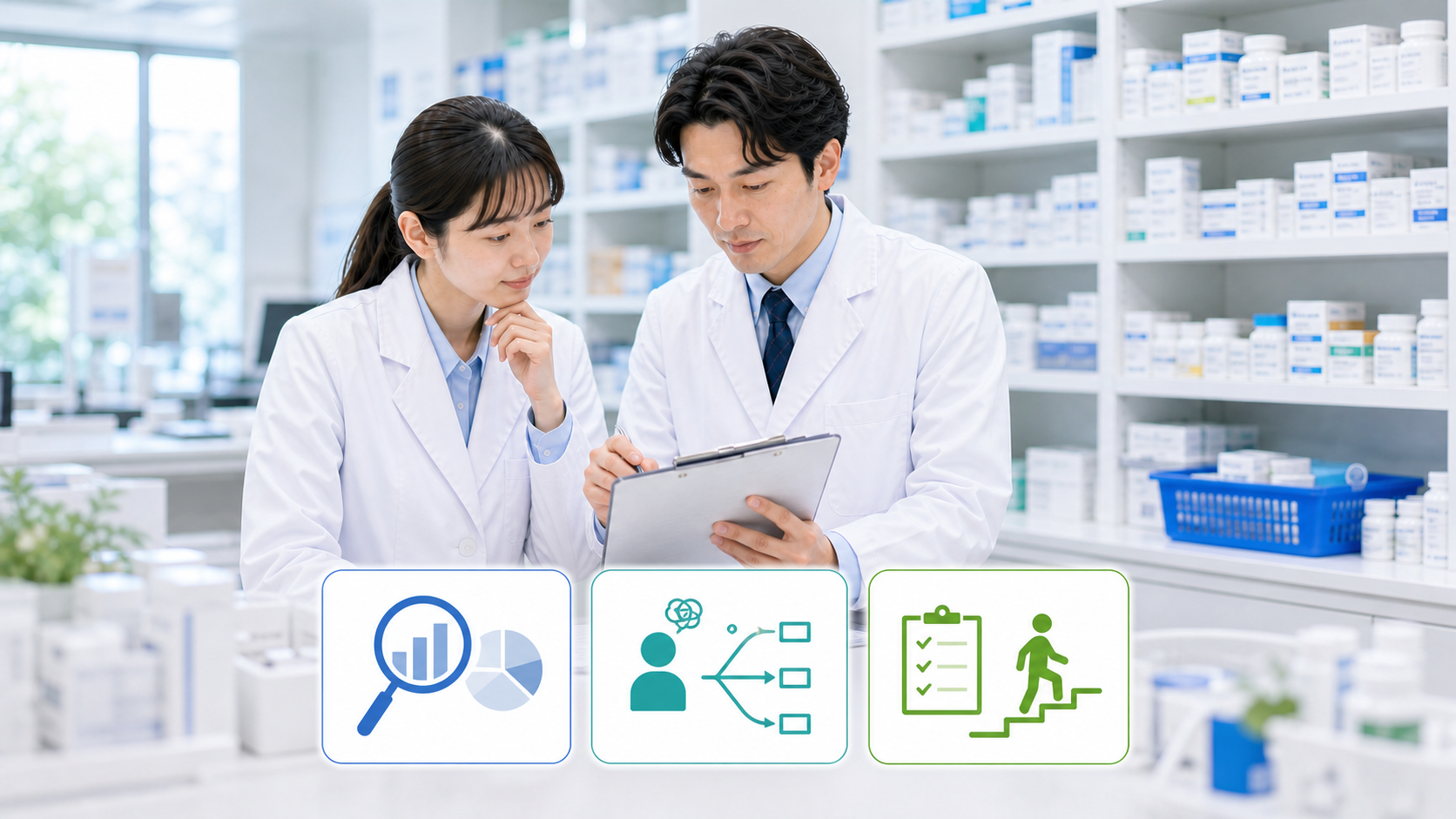 薬剤師が転職前に不満の原因と次の行動を整理している画像