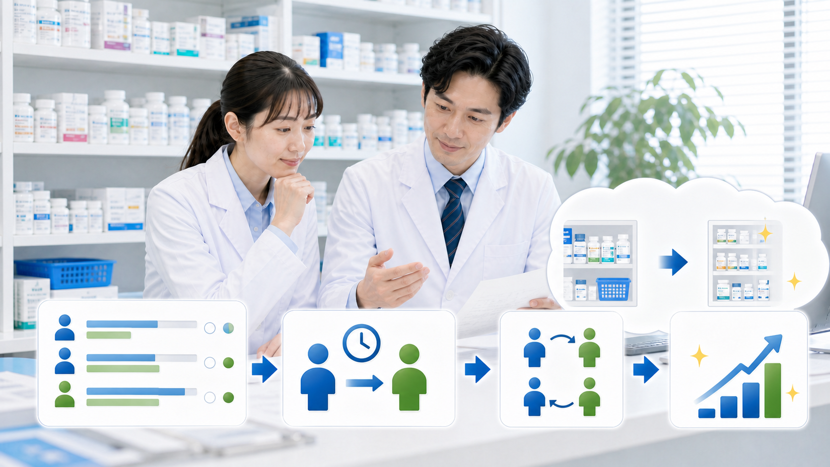 薬剤師が現職で動かせる改善余地を業務分担カードで確認している画像