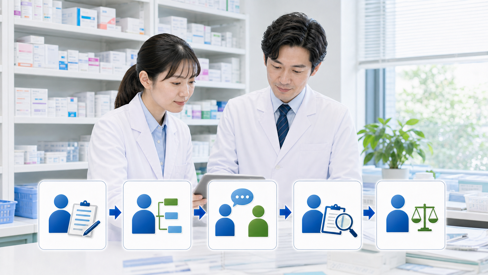 薬剤師が転職前に記録、原因整理、相談、条件確認、判断へ進む5ステップ画像
