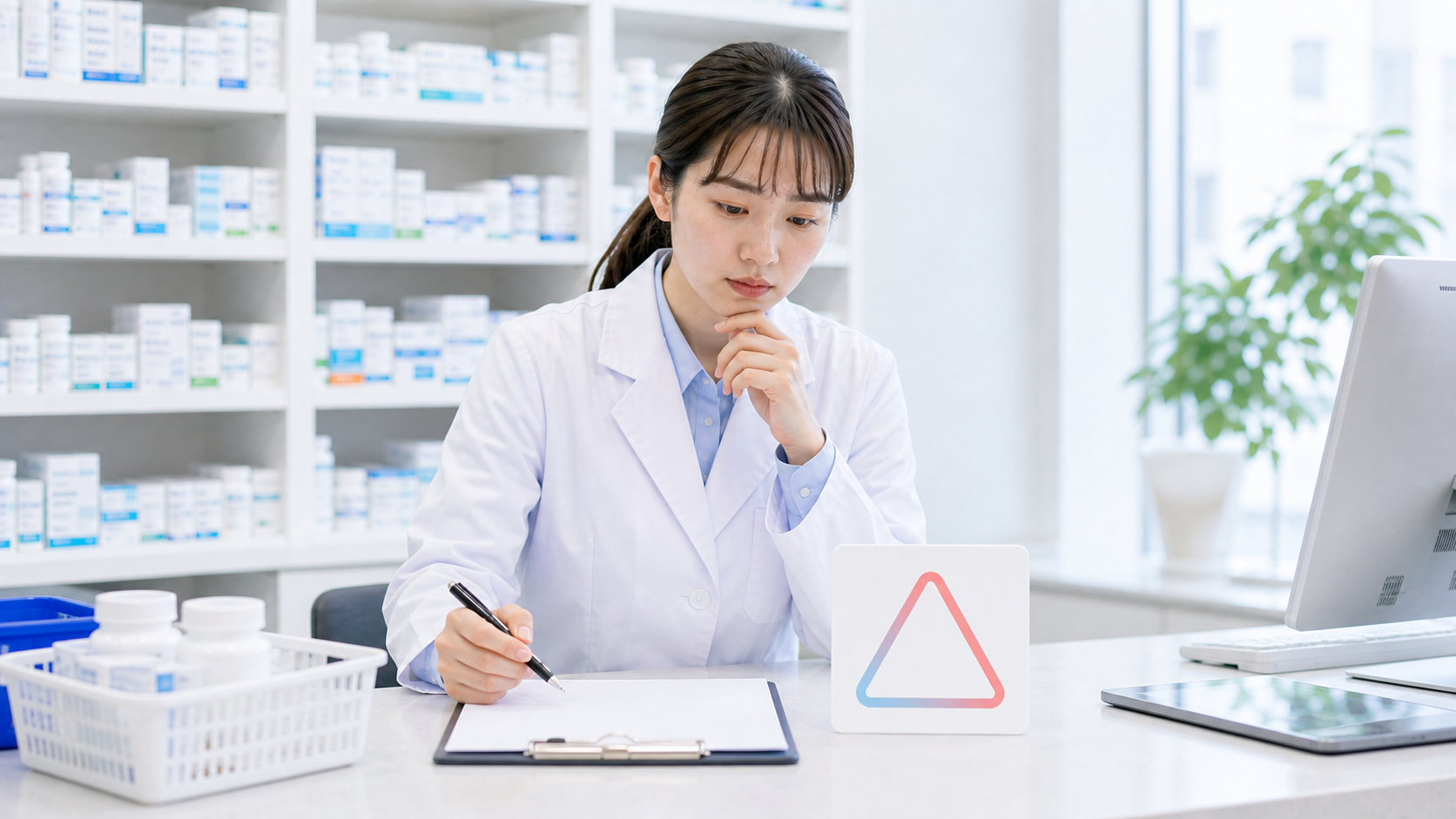薬剤師が内定承諾前に曖昧な条件や急な返答期限を確認して一度立ち止まっている画像