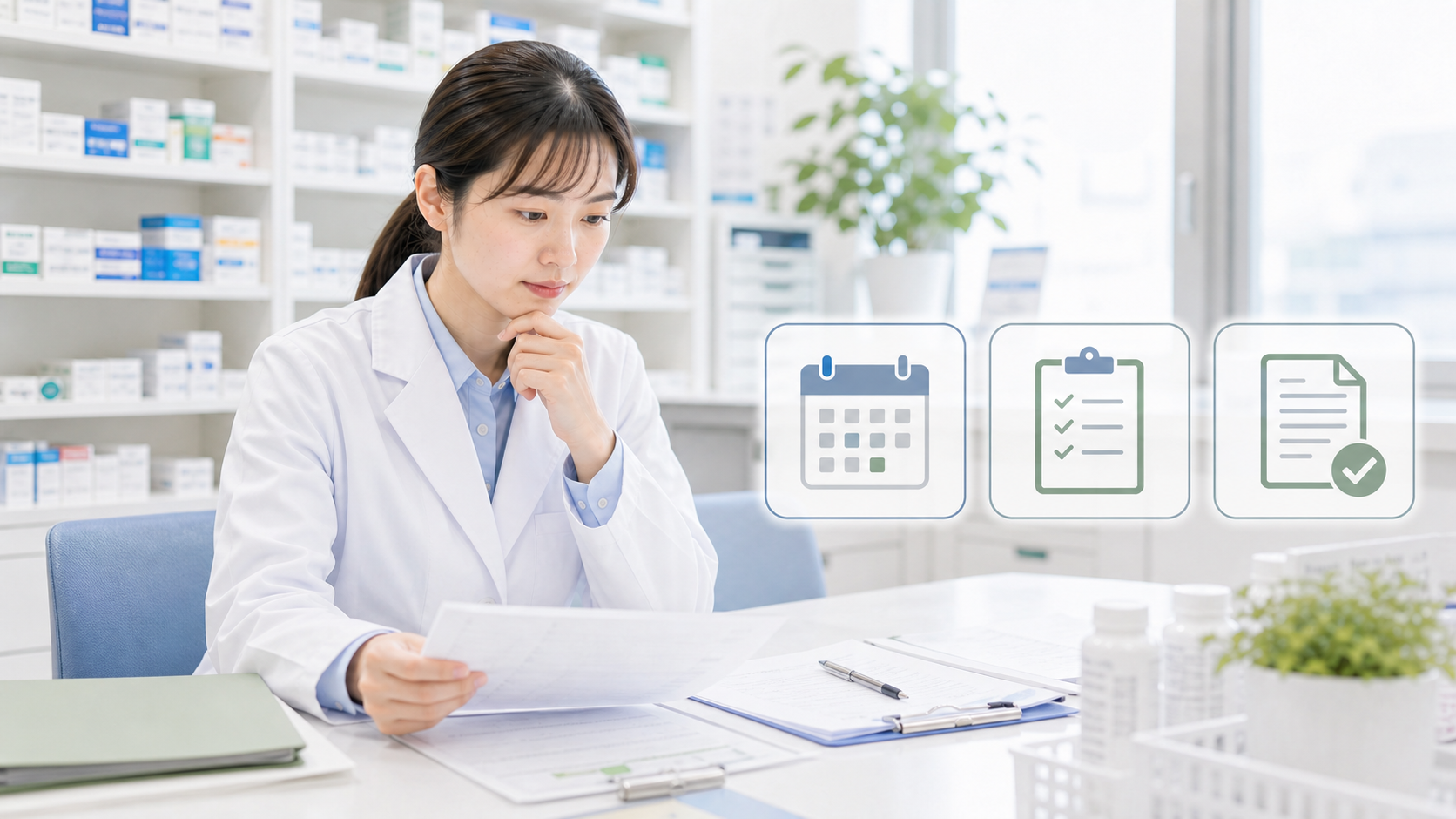 薬剤師が退職を伝える前に日付と引き継ぎと書類を整理しているサムネイル画像