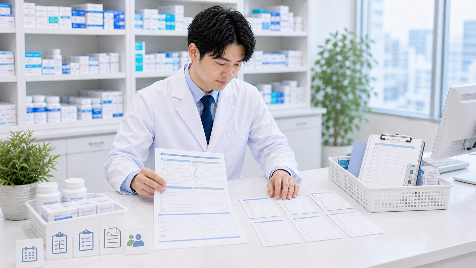 薬剤師が退職前メモに日付と引き継ぎと書類の確認事項をまとめている画像