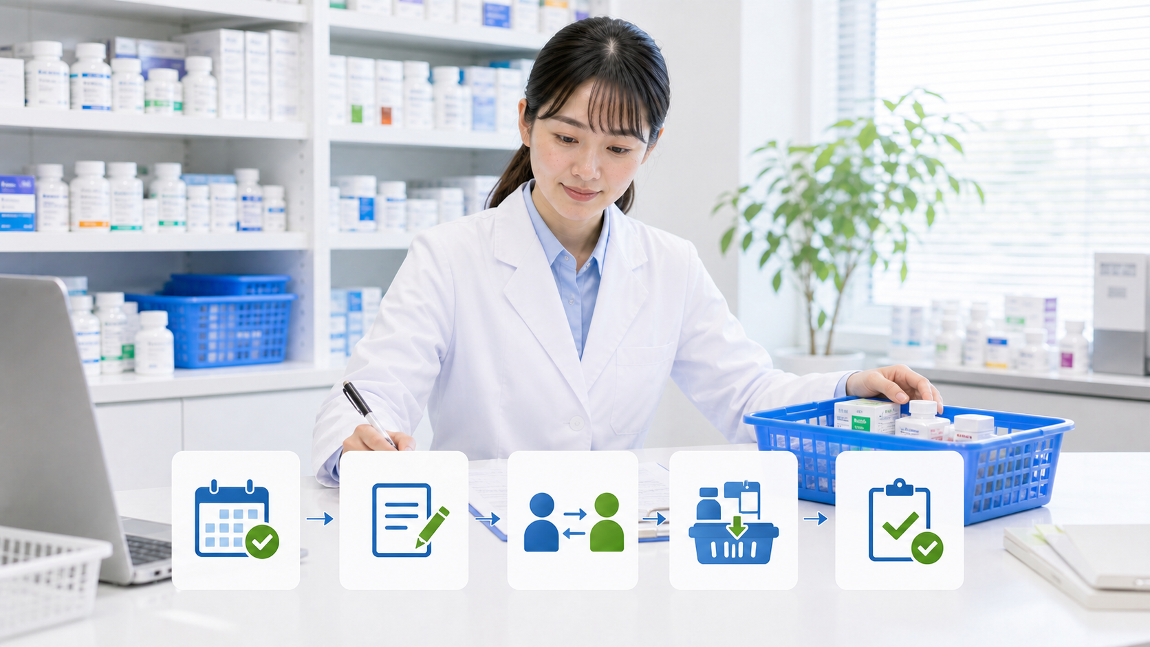 薬剤師が最終出勤日までの引き継ぎフローを確認している画像