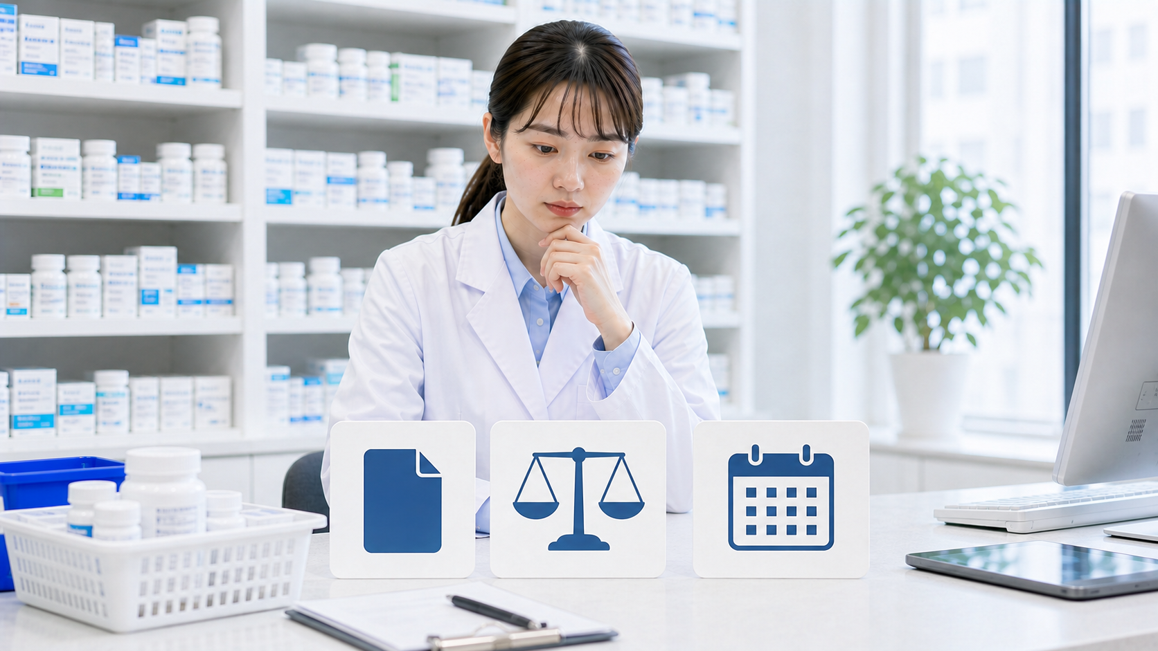 薬剤師が引き止め条件の注意点を確認している画像