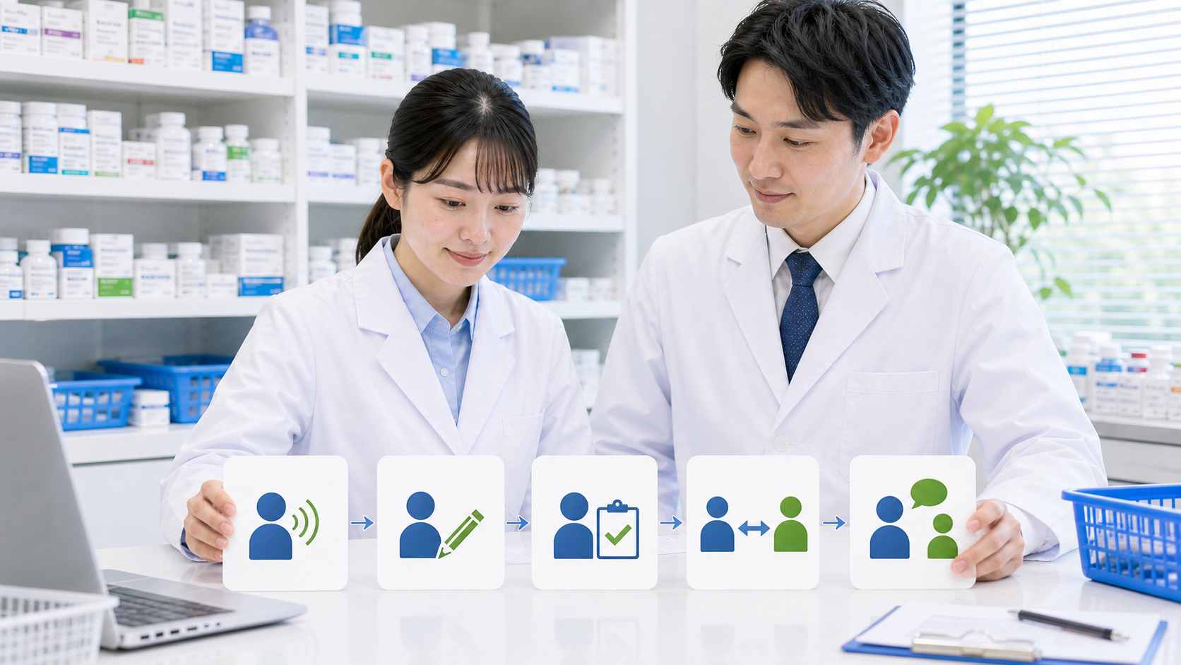 薬剤師が引き止め後の判断フローを確認している画像
