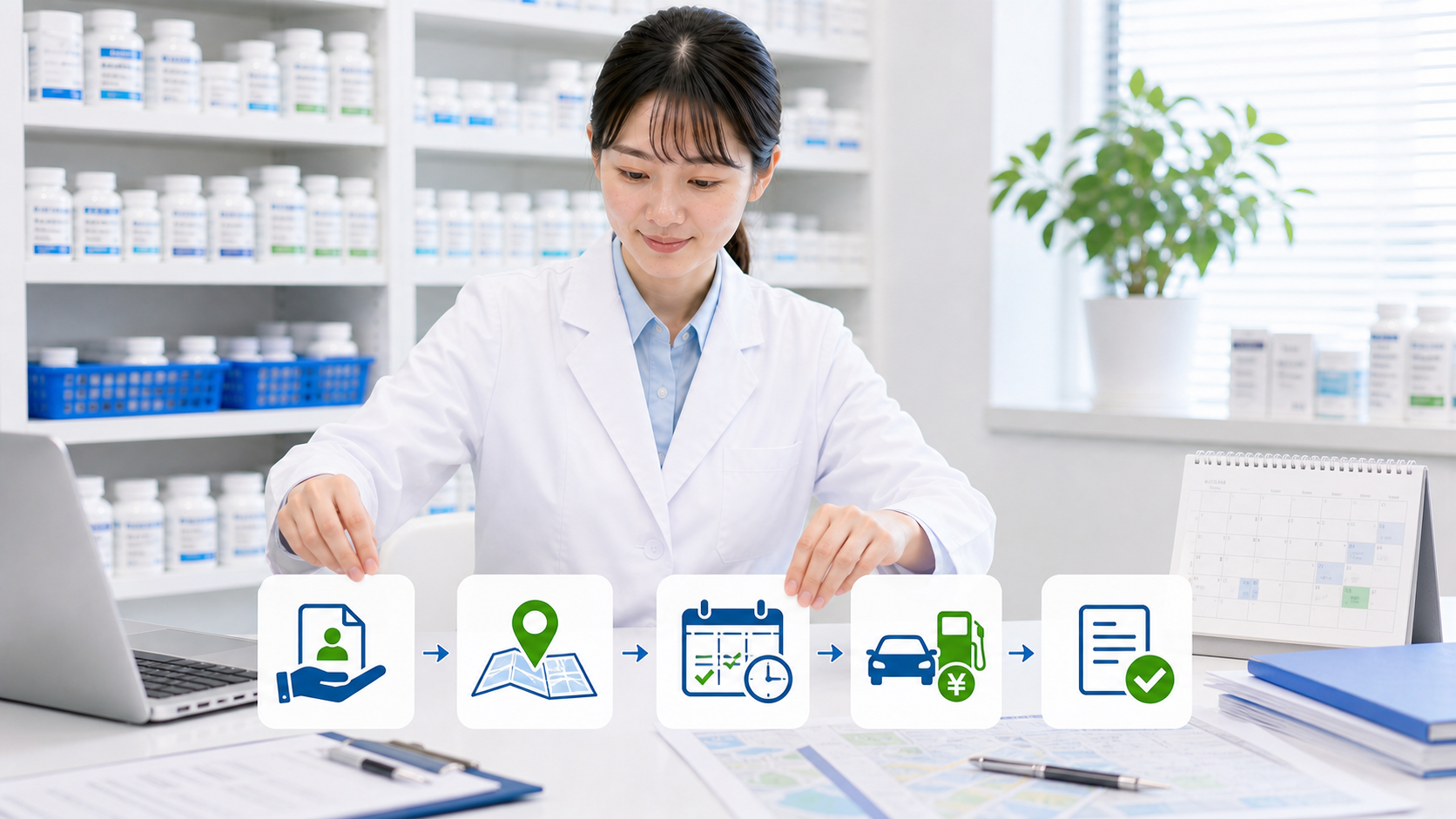 薬剤師が応援勤務の確認手順を求人票から書面確認まで並べている画像