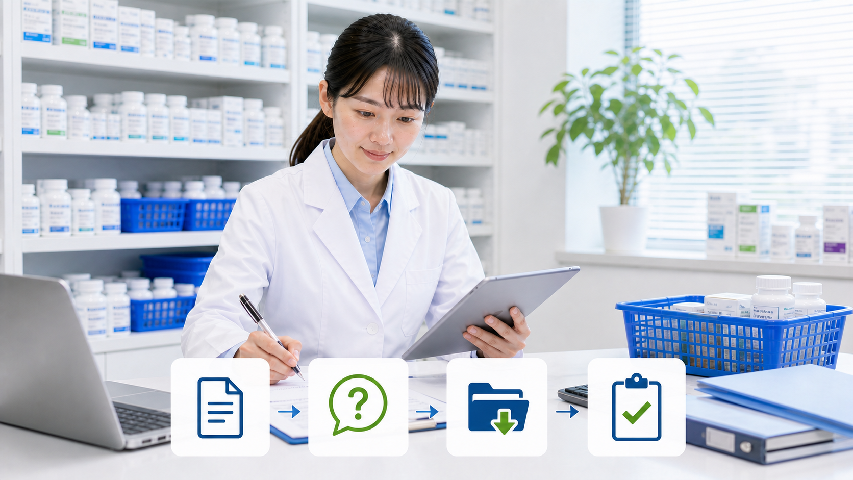 薬剤師が試用期間中の条件を求人票から質問記録まで5ステップで確認している画像