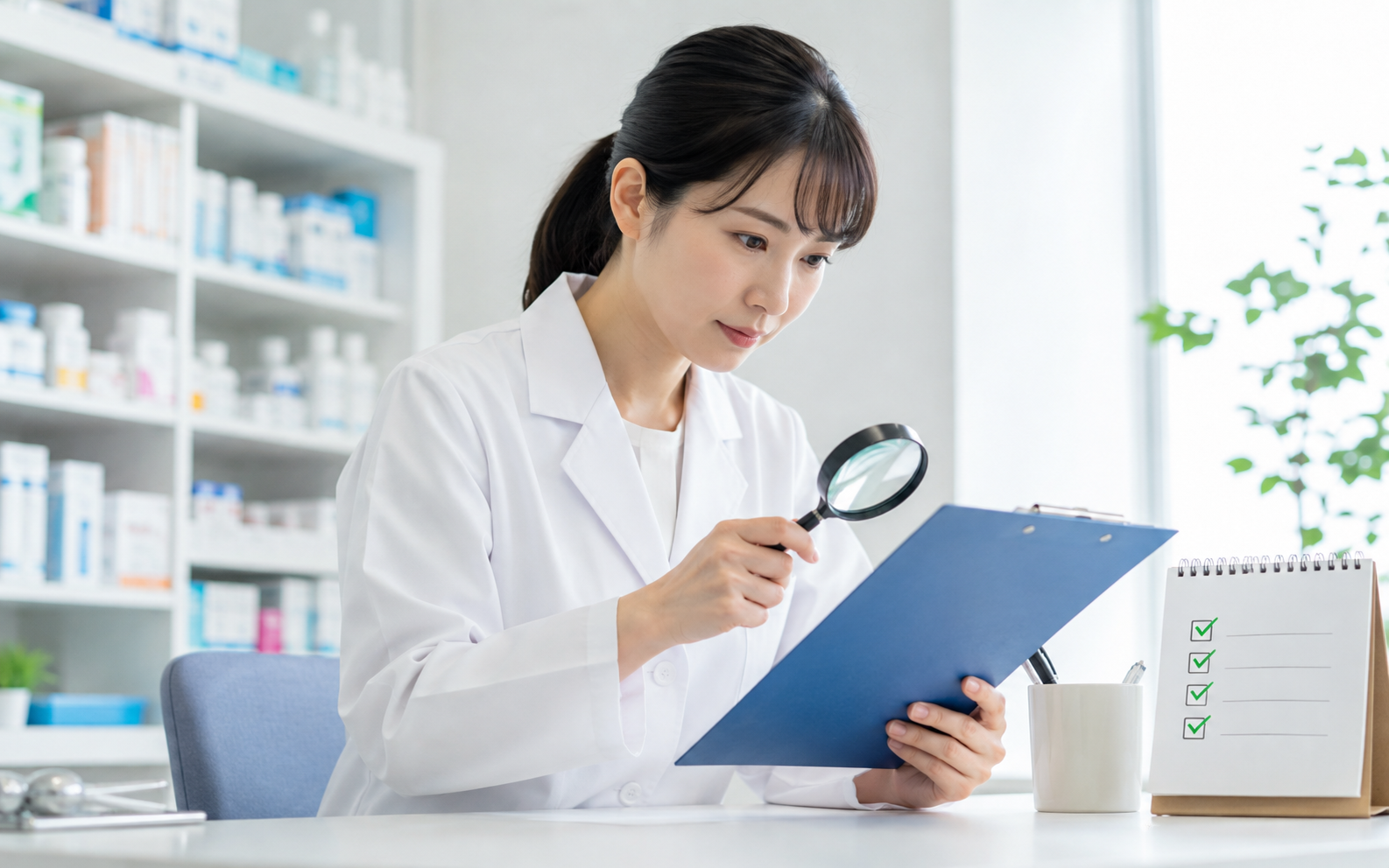 労働条件通知書を丁寧に確認する薬剤師