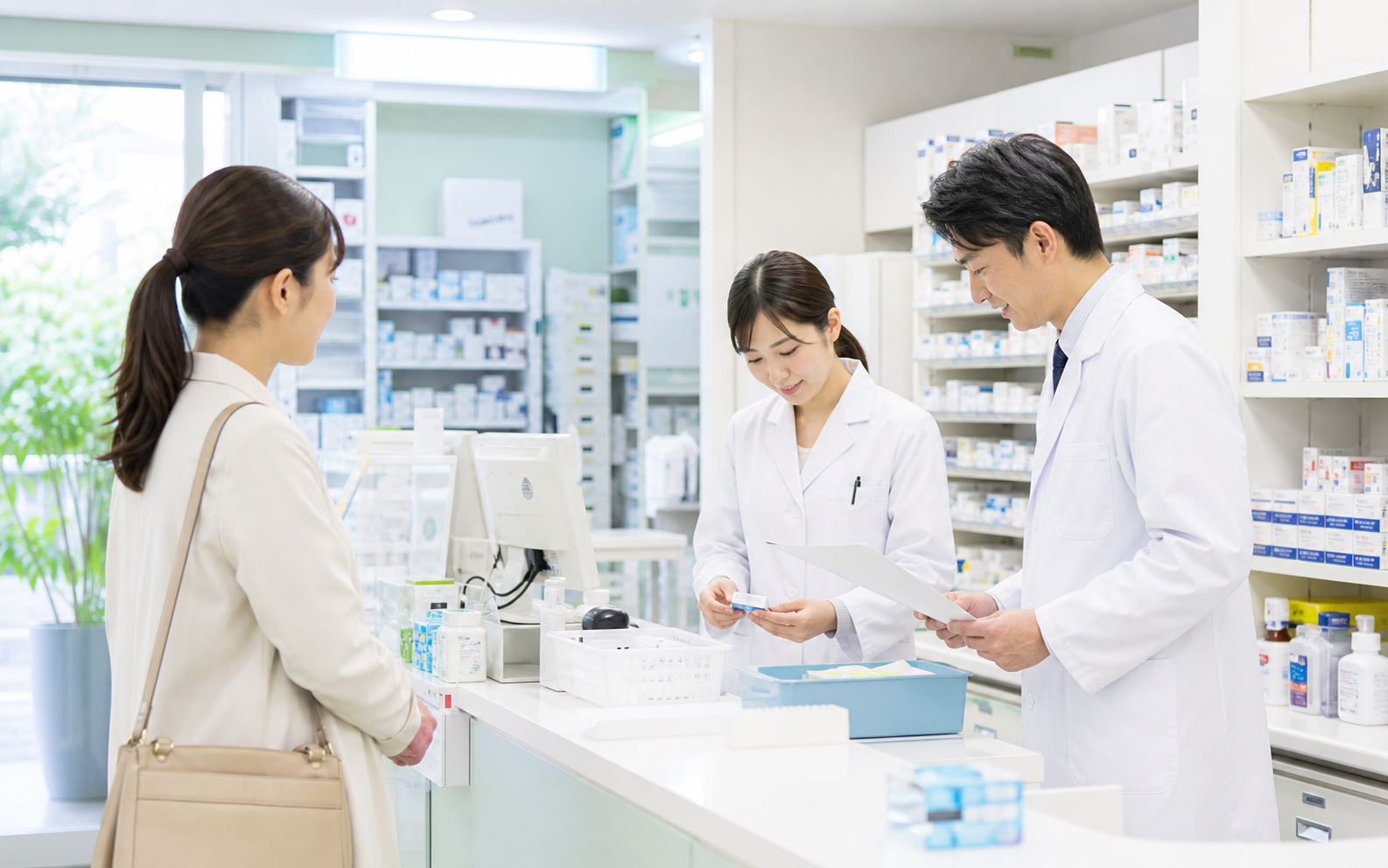 職場見学で薬局の業務と人員配置を見る薬剤師